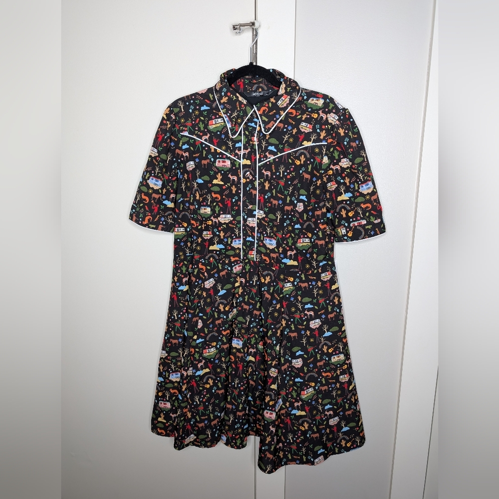 eshakti Black Novelty Print Short-Sleeve Mini Dress